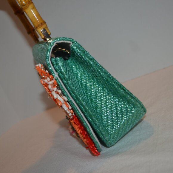 Flowers on Green Haute Hippie Bermuda Handle and Chain Crossbody NWT - Picture 3 of 5